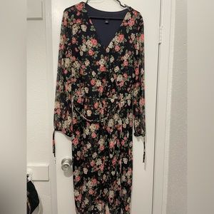 ALYX; High-low, cross body, long sleeve, floral graduation dress 1X XL